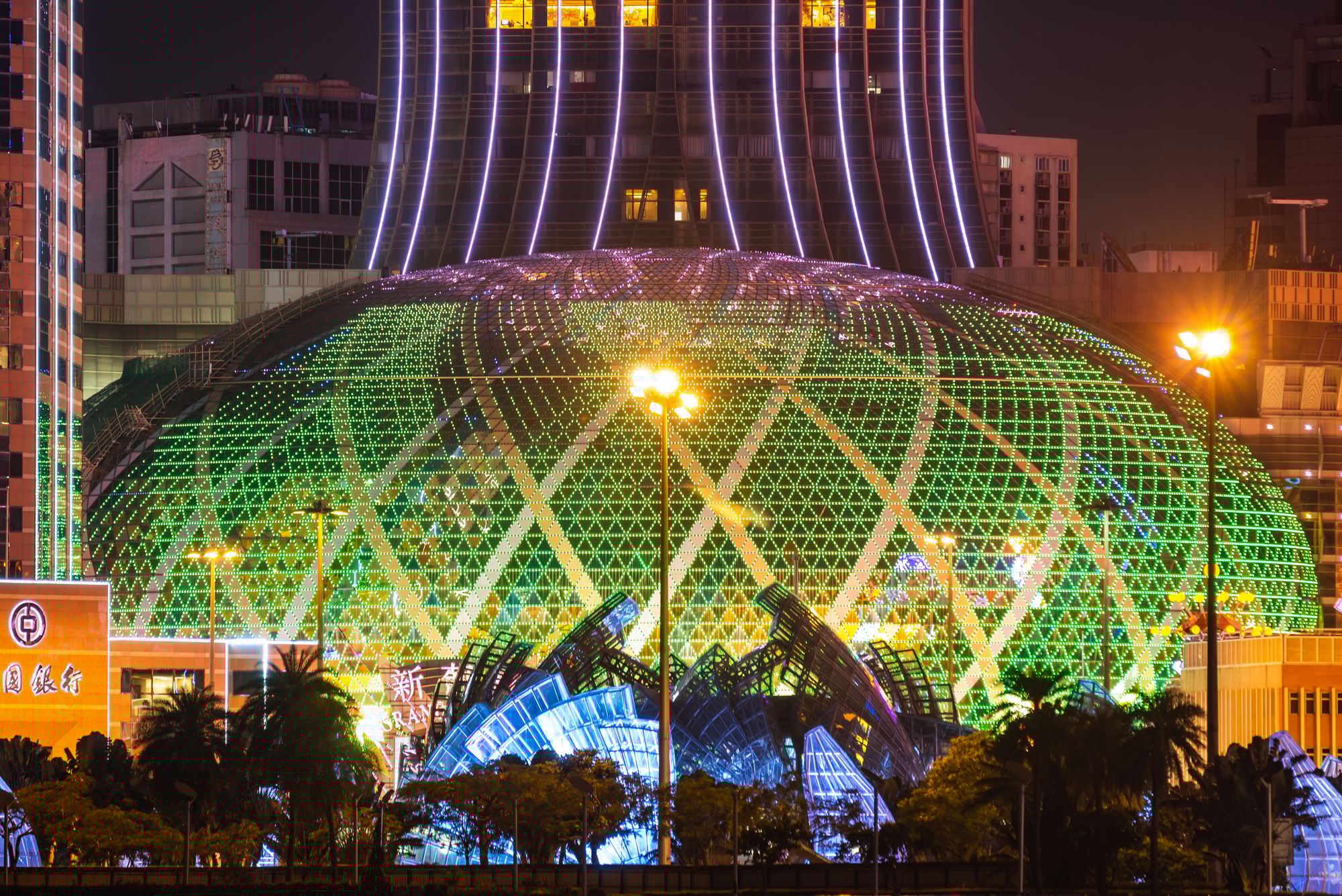 Macau city modern building landscape or cityscape at night, Casino of Asia travel landmark